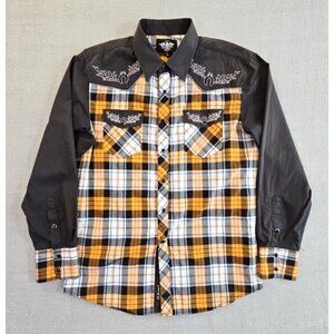 El General Western Shirt Pearl Snap Men’s Large Embroidered Roper‎ Plaid Cowboy